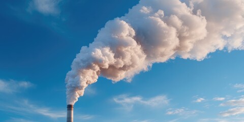 Chimney with thick smoke against blue sky