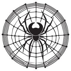 Obraz premium Stylized black silhouette of a spider sitting in the center of its intricate circular web