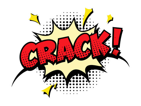 Sound effect bubble with exclamation &lsquo;Crack!&rsquo; in retro halftone comic book style
