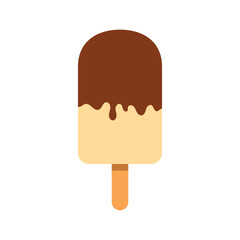 Minimal flat design of a vanilla ice cream bar dipped in chocolate on a wooden stick. Perfect for dessert menus, summer promotions, food packaging, and digital or print graphics.