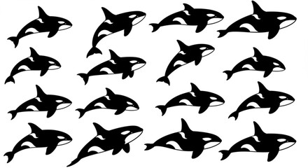 Fototapeta premium Orca Whale Silhouette Vector Art: Killer Whale Icon Set Graphics 