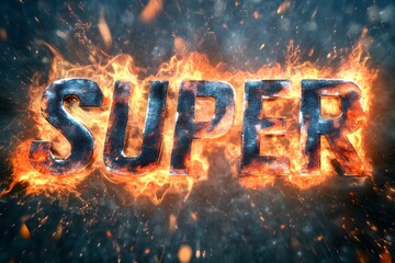 Text on the background. Popular 3d word SUPER. Image for designers. AI generated.