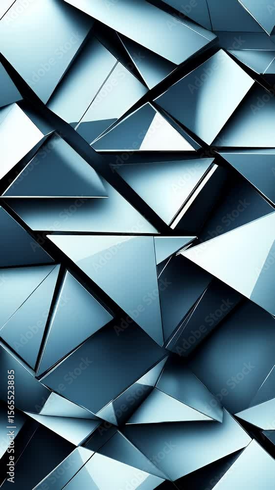 Poster abstract triangular shapes in shades of blue create a dynamic geometric pattern with highlights and 