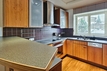 Modern luxury kitchen interior in minimal scandinavian style, 3d render