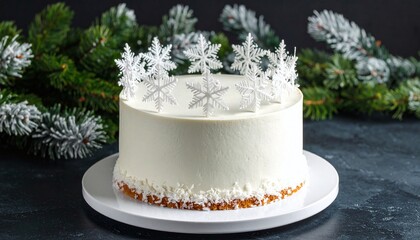 Fototapeta premium Festive White Cake With Snowflake Design