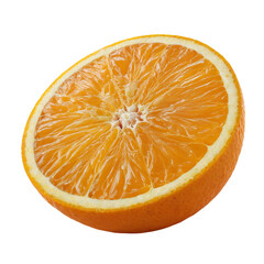 Close up of a juicy orange half with visible segments isolated on transparent background