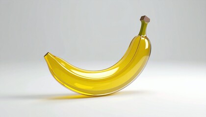 Frosted Glass Banana 3D Render Yellow Curved Form On White Background