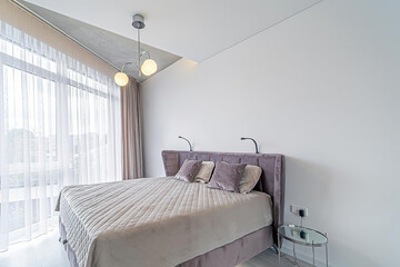 Modern luxury bedroom interior in minimal scandinavian style, 3d render