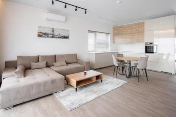 Fotobehang Scandinavisch Modern luxury apartment interior in minimal scandinavian style, 3d rendering   © evgenij
