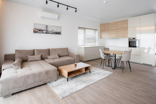 Modern luxury apartment interior in minimal scandinavian style, 3d rendering
