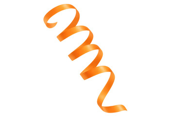 Glossy orange curling ribbon cascading against transparent backdrop, perfect for festive decorations, celebrations, and party embellishments