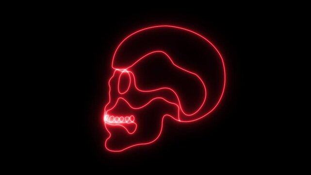 Abstract glowing Human Skull Continuous One Line . Skull Outline Drawing Line Art. Human Skull .