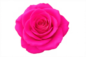 Close-up hot pink rose blooming, fully opened petals, isolated on transparent background, ideal for graphic design