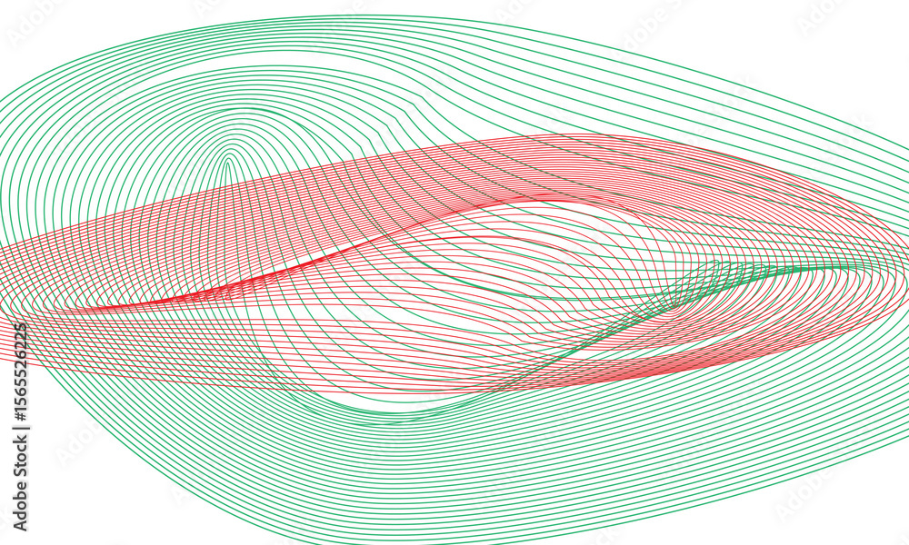 Poster intertwined red and green curved lines forming an abstract pattern