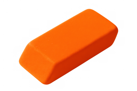 Vibrant orange eraser isolated on a transparent background, ready for correcting mistakes or creating clean lines