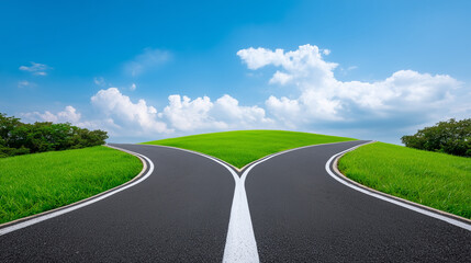 Fototapeta premium The Crossroads of Choice. A Fork in the Road Concept. Two Paths, One Decision. Life Choices Symbolic Image