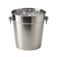 Stainless steel ice bucket filled with ice cubes for entertaining  