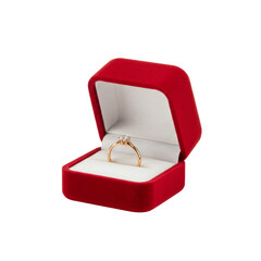 Elegant gold ring in red velvet box for special occasions  