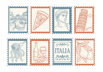 Obraz premium Postcard Marks. Italy Theme. Stamps