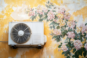 Air conditioner framed with flowers