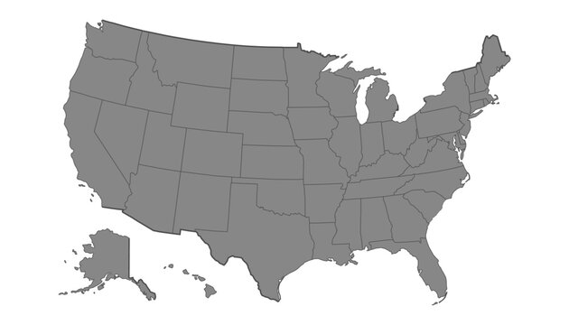 Vector map of the United States with outlined state borders. Isolated on white background. Perfect for infographics, education, government, or business use.