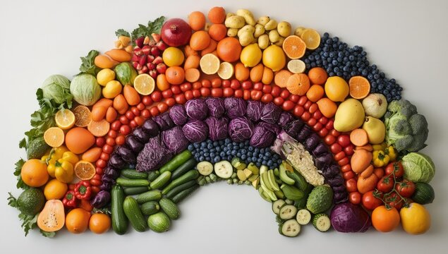 Colorful fruit and vegetable rainbow design