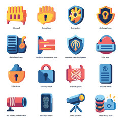 vector icons for robots, artificial intelligence, and the assistance provide in work and security 
