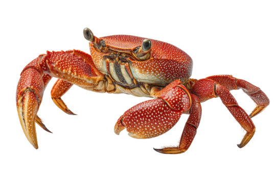 PNG Detailed close-up of a vibrant red crab on black background