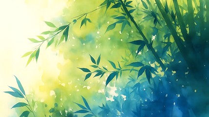 Intricate Watercolor Painting Of Bamboo Leaves In Soft Hues