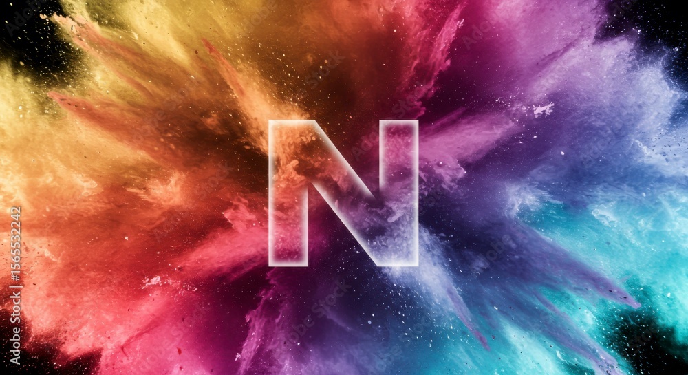 Poster vibrant explosion of colors enveloping a letter 