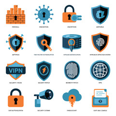 vector icons for robots, artificial intelligence, and the assistance provide in work and security 
