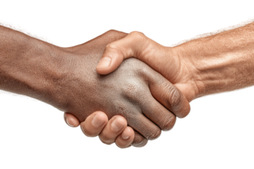 PNG Interracial handshake between african male and caucasian male showing unity and cooperation