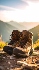 Hiking Boots Mountain Sunset.
