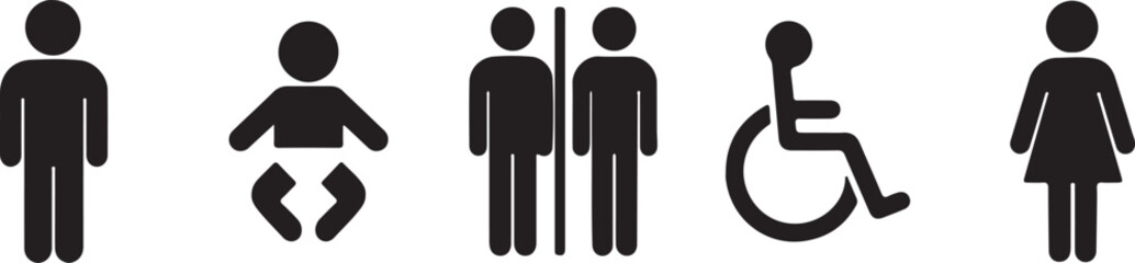 Restroom and Accessibility Sign Icons – Toilet, Baby, Handicap Symbols

