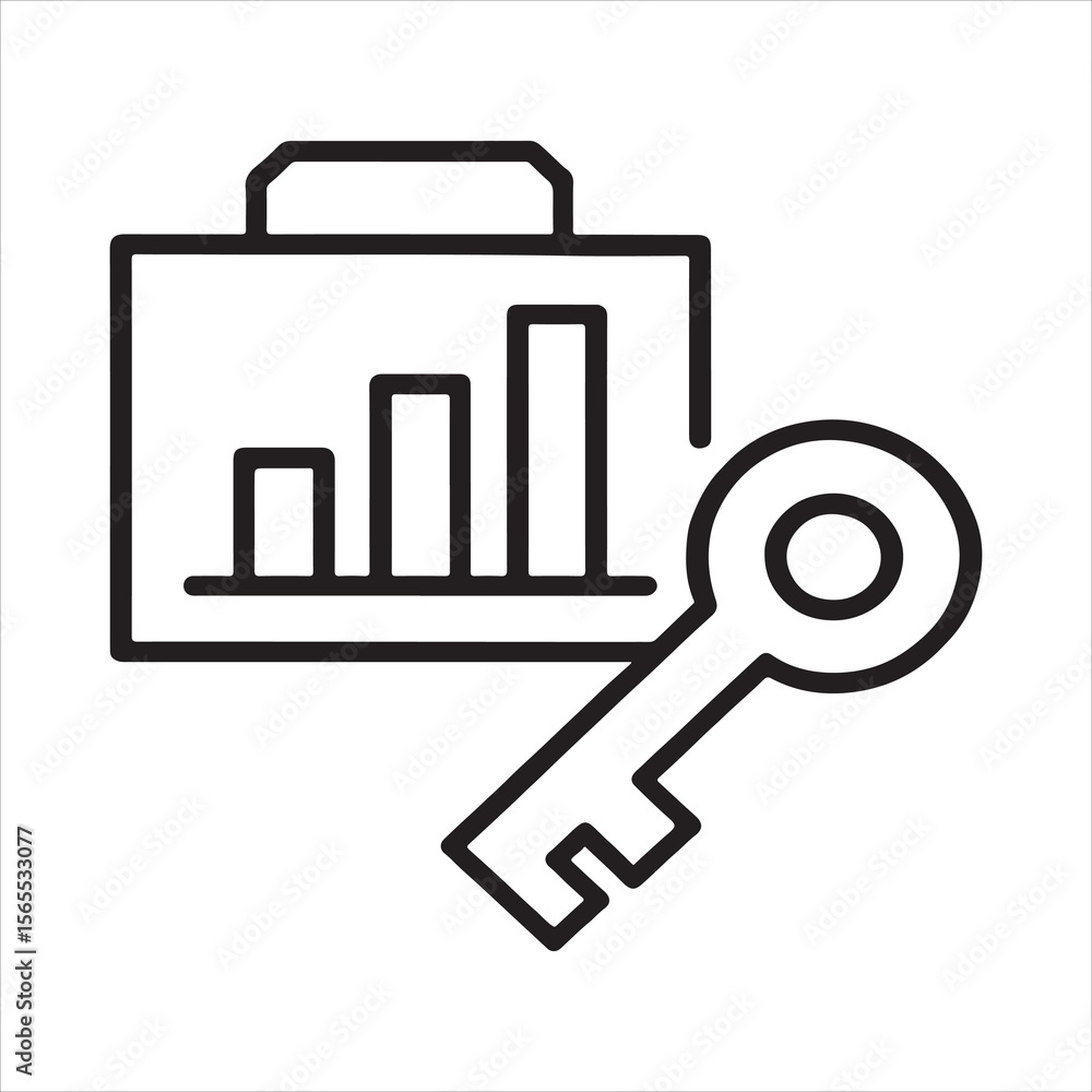Poster vector art of a briefcase with a graph and key, isolated on transparent background