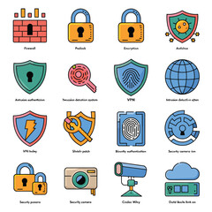 vector icons for robots, artificial intelligence, and the assistance provide in work and security 
