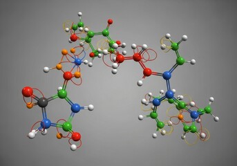 Colorful Molecular Structure Bonds - A vibrant 3D showcasing a complex molecular structure with colorful atoms and bonds, symbolizing science, chemistry, research, innovation, and progress