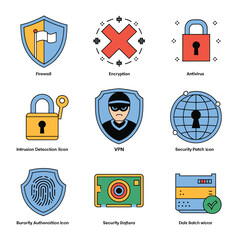 vector icons for robots, artificial intelligence, and the assistance provide in work and security 
