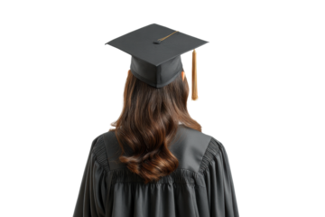 PNG Female graduate in cap and gown facing away