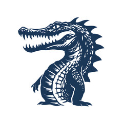 Naklejka premium Sharp toothed crocodile standing confidently in stylized blue graphic, ideal for branding and logo development