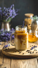 Iced Lavender Honey Latte Coffee.