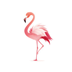 Fototapeta premium Illustration of a pink flamingo standing on one leg on a white background, perfect for logos and branding