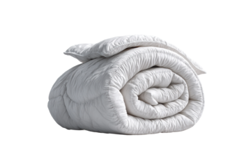 PNG White rolled comforter on black background