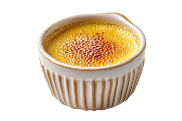 PNG Classic french crème brûlée dessert with caramelized sugar topping in ceramic ramekin