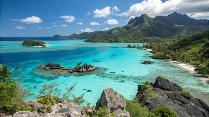 Fototapeta premium Tropical Paradise: Vibrant Lagoon and Lush Island Escape