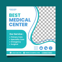 Blue turquoise and white best medical center social media post template