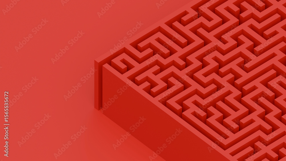 Fototapete business problems and solution concept. red labyrinth concept. maze side view structure. perspective