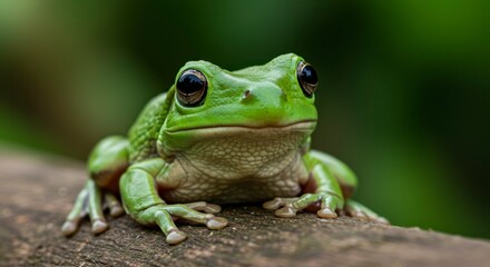 Naklejka premium Close-up of a vibrant green frog (2)