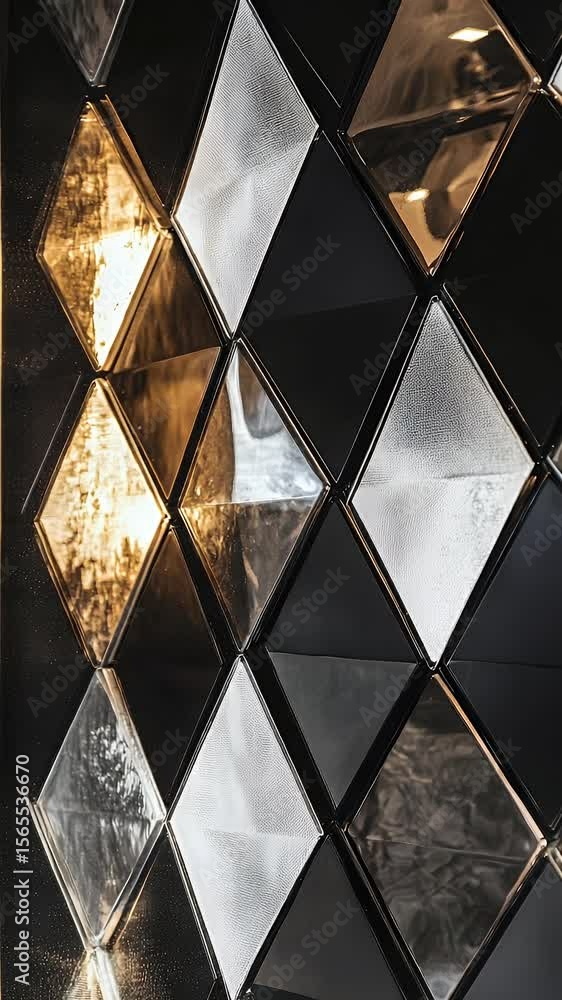 Poster abstract geometric diamond pattern texture with reflective surfaces and illuminated sections creatin