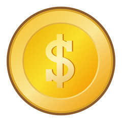 Fototapeta premium Golden coin icon with a dollar sign in the center. Flat vector style, ideal for games, finance apps, digital currency, or economic illustrations.